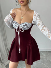 Rafferiza Holiday Costume Christmas Party Ball White Lace Long Sleeve Princess Tutu Sexy Mini Dress